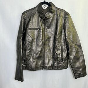 Metallic Vegan Leather Jacket silver women’s medium untagged bomber